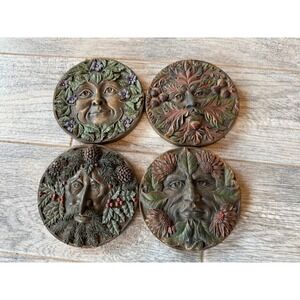 Summit Collection Greenman Seasonal Wall Plaque Set 4 Celtic Art Garden Decor 5"